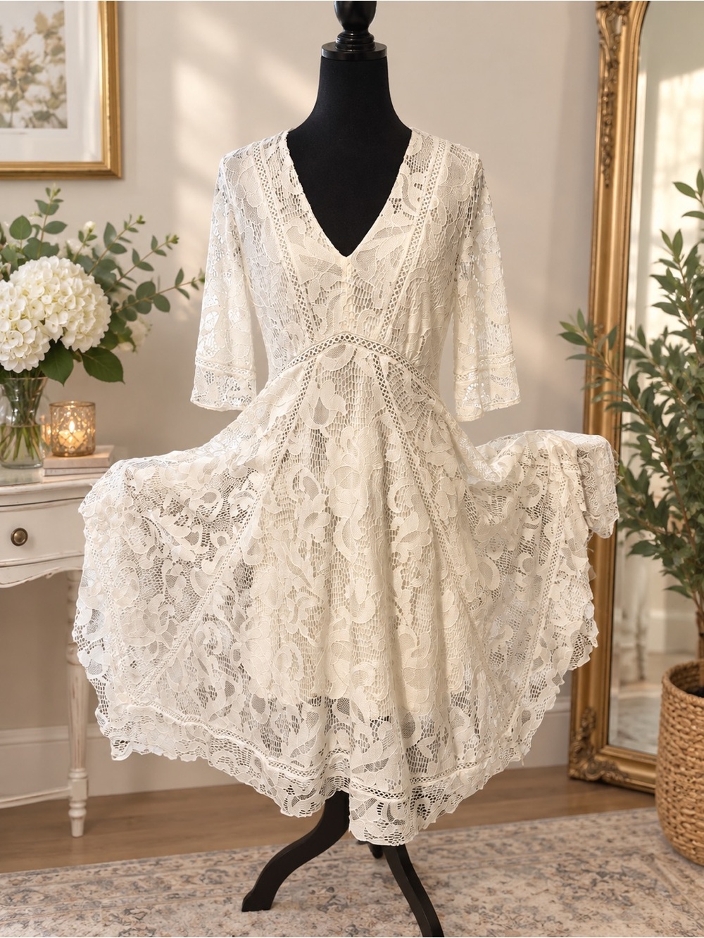 Taylor Cream Lace Maxi Dress with Floral Crochet